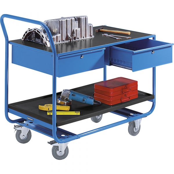 Eurokraftpro Mesa Industrial Rodas, 2 Andares, 2 Gavetas, Pneus de Borracha Maciça Que Não Deixam Marcas Azul Claro Ral 5012, Preto - M7176-944552