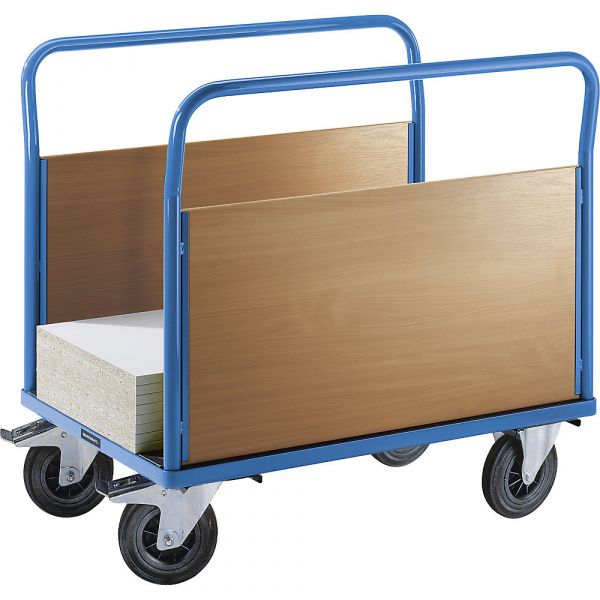 Eurokraftpro Carro de Plataforma Painéis em Madeira, 2 Painéis Longitudinais Altos, Cxl 1250 X 800 mm, Pneus em Borracha Maciça Azul Claro Ral 5012 - M1141437-176062
