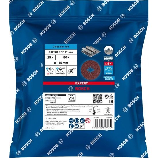 Disco de fibra X-LOCK EXPERT R781 Prisma Ceramic 115 mm, 22,23 mm, G 80 refª 2608621793 BOSCH