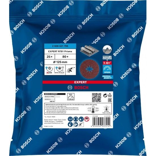 Disco de fibra X-LOCK EXPERT R781 Prisma Ceramic 125 mm, 22,23 mm, G 80 refª 2608621796 BOSCH