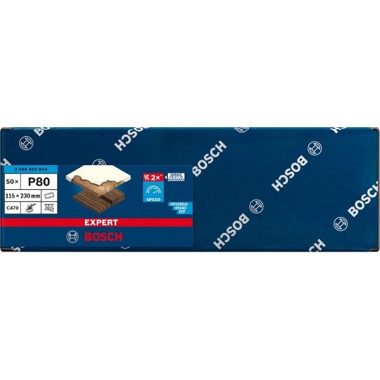 Lixa EXPERT C470 com 14 furos para lixadeiras orbitais, 115 x 230 mm, G 80, 50 unidades refª 2608900944 BOSCH