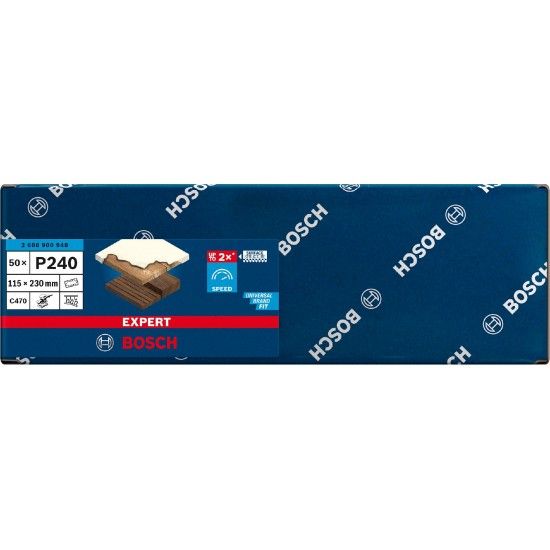 Lixa EXPERT C470 com 14 furos para lixadeiras orbitais, 115 x 230 mm, G 240, 50 unidades refª 2608900948 BOSCH