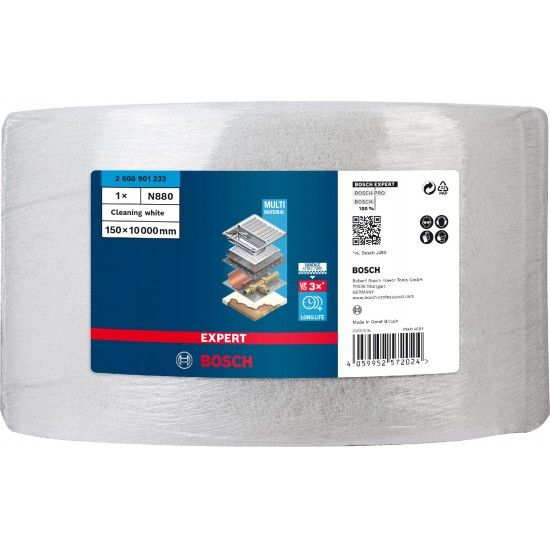 Rolo de velo EXPERT N880 para lixar manual, 150 mm x 10 m, limpeza refª 2608901233 BOSCH