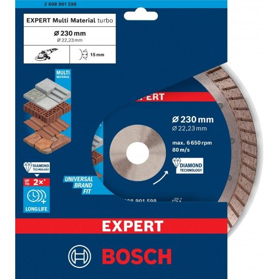 Discos abrasivos com diamante EXPERT MultiMaterial, 230 x 22,23 x 2,4 x 15 mm refª 2608901598 BOSCH