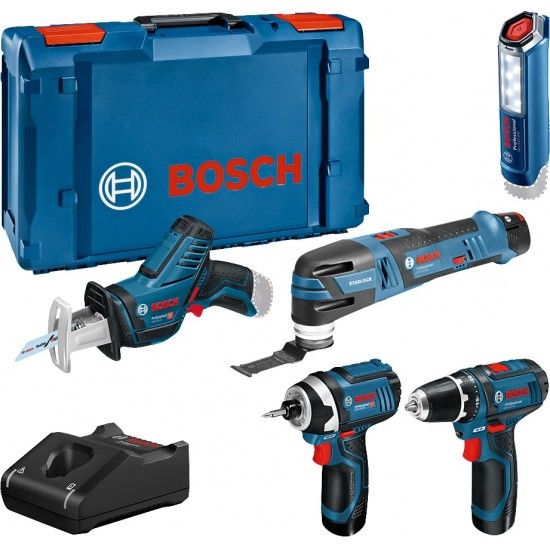 Kit de 5 ferramentas12V:GSR 12V-15 + GOP 12V-28 + GDR 12V-105 + GSA 12V-14 +GLI 12V-300+ 3x GBA 12V 2.0Ah+GAL 12V-40(XL) Professional refª 0615990N1D BOSCH