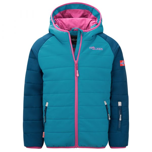 Trollkids Casaco de Ski Criança, Hafjell Pro Azul e rosa-128 cm