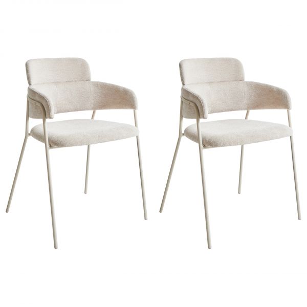 Beliani Conjunto de 2 Cadeiras de Jantar Estofadas em Cor Creme Claro com Repousa-braços e Estrutura em Metal Design Moderno