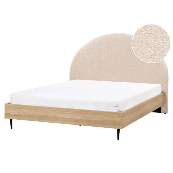 Beliani Cama de Casal em Bouclé Creme 160 x 200 cm com Cabeceira Estofada e Pernas de Metal de Estilo Moderno