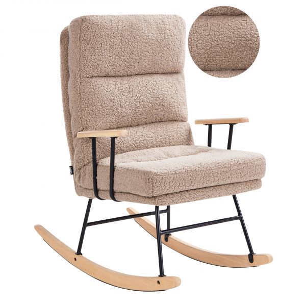 Beliani Poltrona de Baloiço Estofada em Tecido Bouclé Creme com Pernas em Metal e Patins de Madeira Encosto Reclinável para Sala de Estar