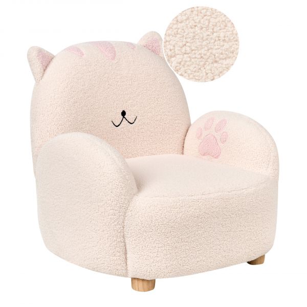 Beliani Poltrona Na Forma de Gato com Estofos em Bouclé Branco-creme Perfil Baixo