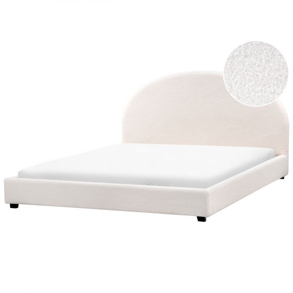 Beliani Cama de Casal Estofada em Tecido Bouclé Branco-creme 180 x 200 cm para Quarto Minimalista