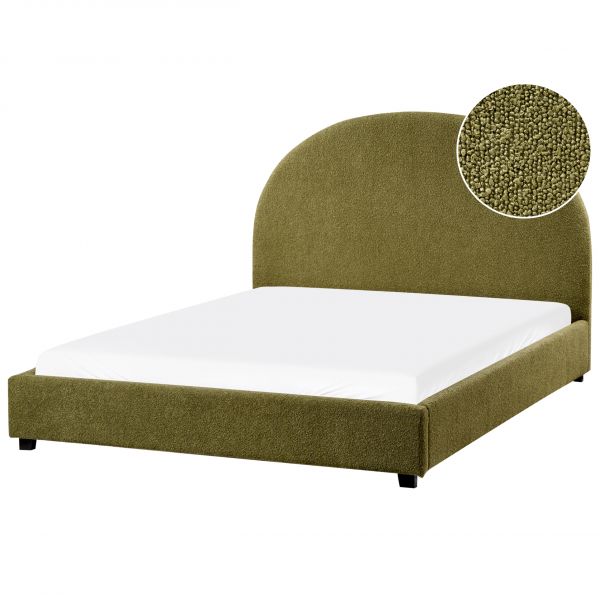 Beliani Cama de Casal Estofada em Tecido Bouclé Verde-oliva 140 x 200 cm para Quarto Minimalista