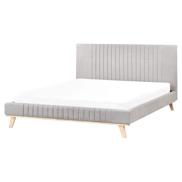 Beliani Cama de Casal em Chenille Cinzento Claro 160 x 200 cm com Estofamento em Canal e Cabeceira Tufada