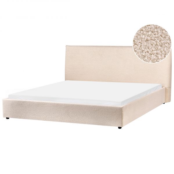 Beliani Cama Estofada em Bouclé Creme King Size 180 x 200 cm Cabeceira Grande e Clássica Estrado Ripado