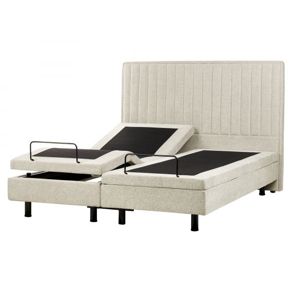 Beliani Cama Eletricamente Ajustável em Tecido Creme 160 x 200 cm com Comando Remoto de Estilo Moderno e Tradicional