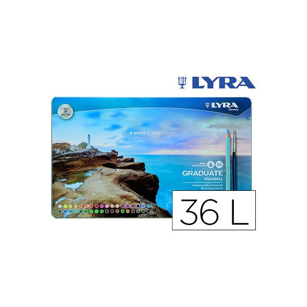 Lyra Lápis de Cor Graduate Aquarell Caixa Metalica de Sortido + Pincel 36 Un. - OFF150265CE