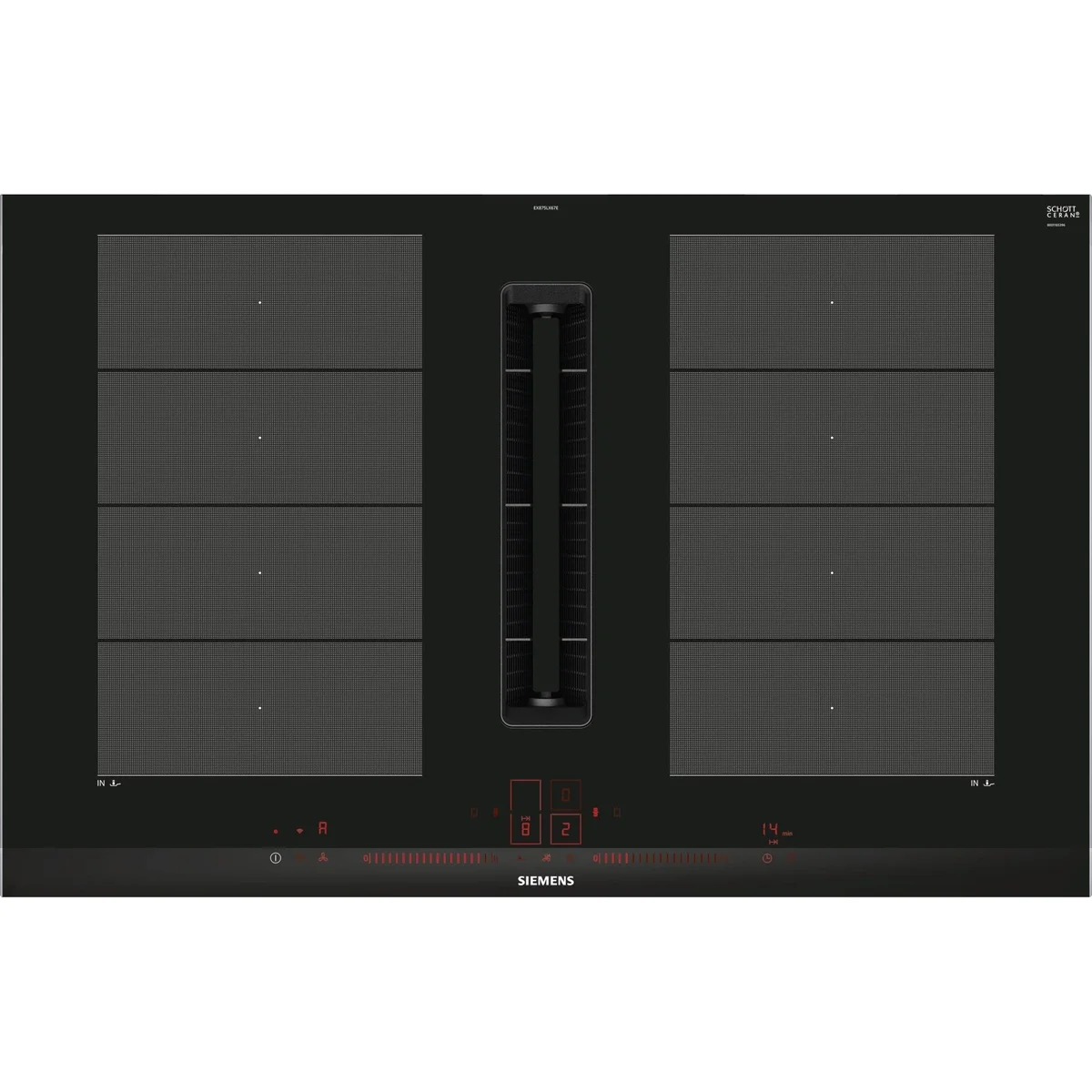 Siemens iQ700 EX875LX67E placa Preto, Aço inoxidável Encastre 80 cm Placa com zona de indução 4 zona(s)