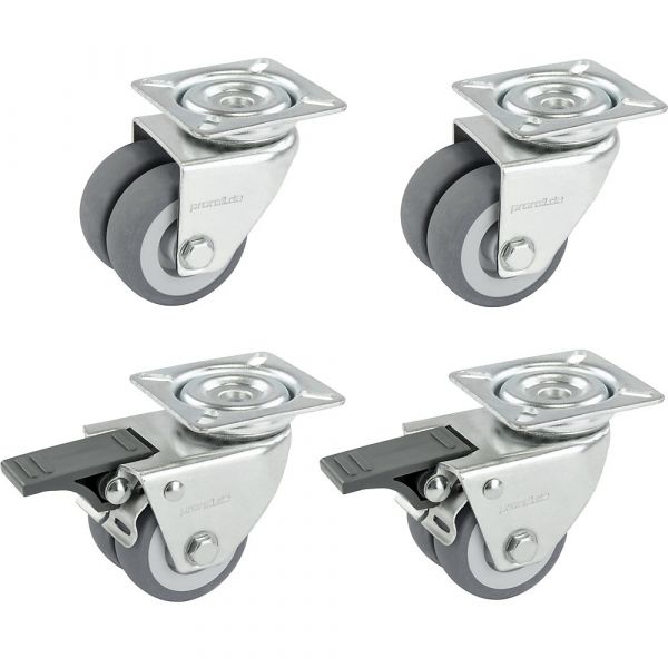 Proroll Conjunto de Rodas Duplas Pneus em Borracha Termoplástica, 4 Rodas Orientáveis, 2 Delas Bloqueio Duplo, Placa de Montagem, Ø X Largura da Roda 50 X 19 mm, Mancal de Deslize - M4955303-533220