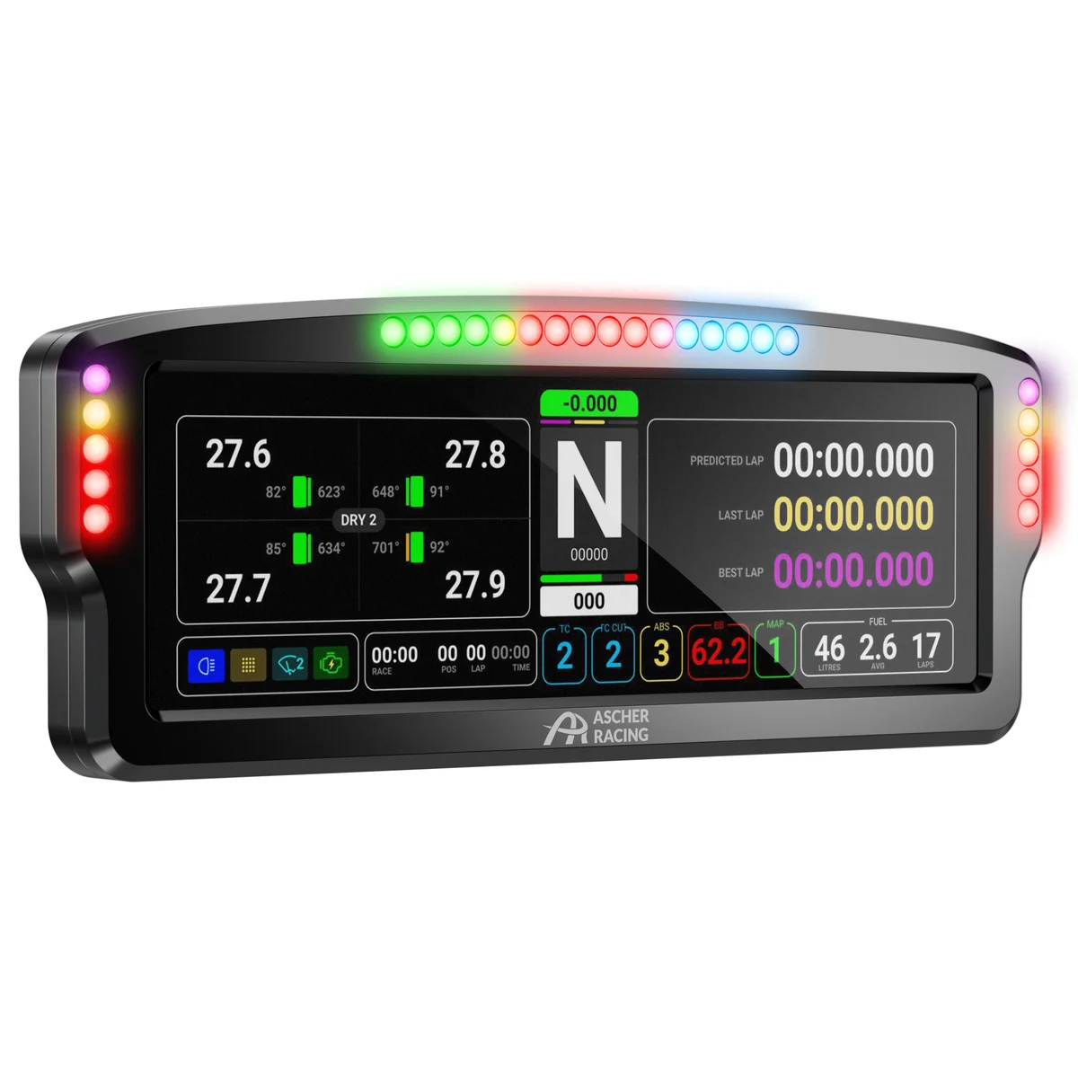 Dashboard 7.85" Ascher Racing com Touchscreen, 26 Led´s RGB