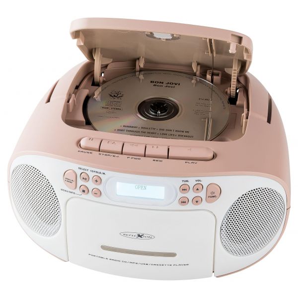Reflexion Leitor de CD RCR2260DAB com Cassete e Rádio DAB+ PLL FM Ecrã LCD Branco/Cor-de-Rosa