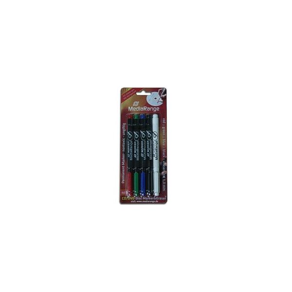 MediaRange Marcador CD/DVD/BluRay Permanente (Blue/Red/Green/Black + Eraser) - ON704