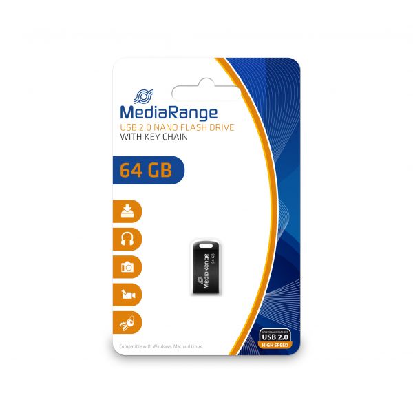 MediaRange 64GB MR923 USB 2.0 Nano Preto