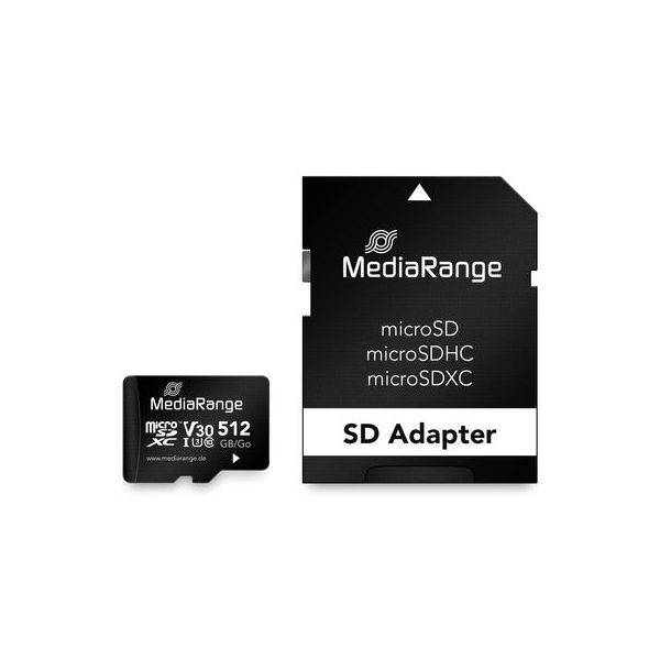 MediaRange 512GB Micro SDXC UHS-I U3 V30 Class 10 com Adaptador