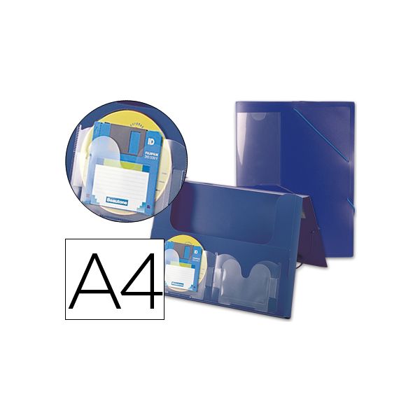 Beautone Pasta A4 c/ Elásticos Lombada Rígida 2 Bolsas Blue 036902