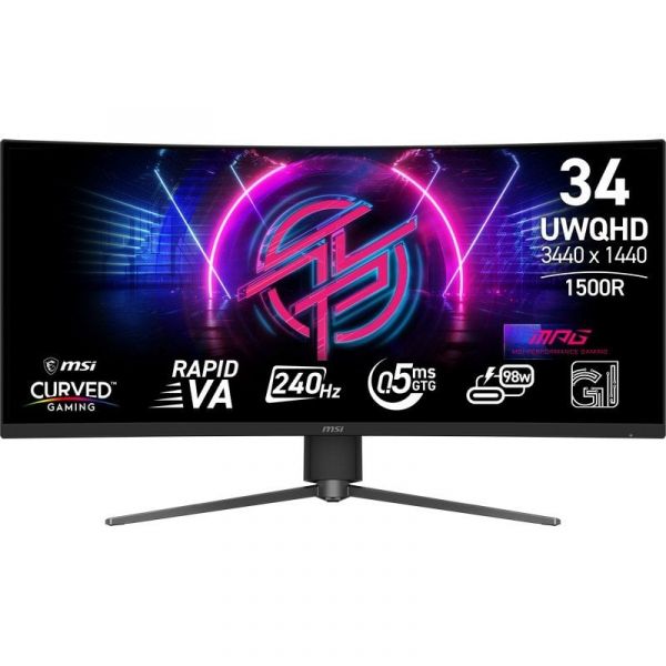 Monitor MSI MPG 346CQRF X24 34" 3440 x 1440 240Hz VA Curvo 0,5ms USB-C DisplayHDR400 Sincronização Adaptativa
