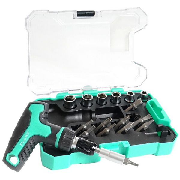 Pro's Kit Estojo de Chave Roquete com Bits e Extensores (19x) - SD-2320M