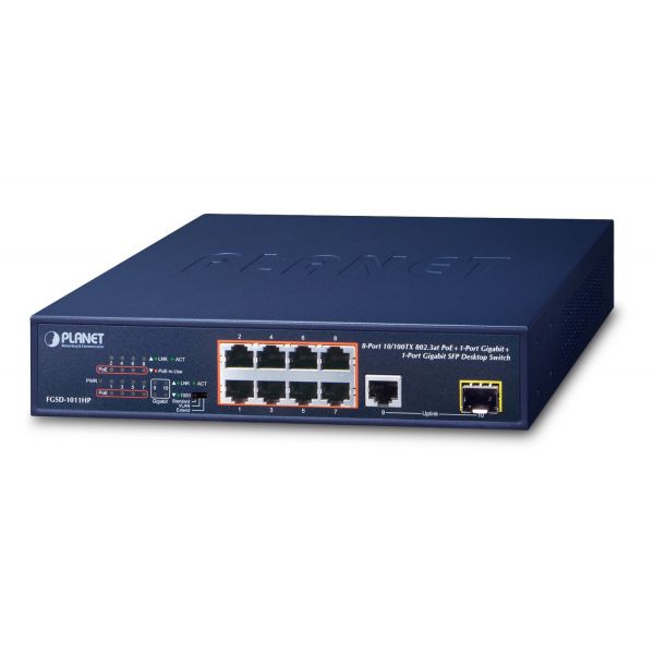 Planet FGSD-1011HP Switch de Rede Gigabit Ethernet (10/100/1000) Power Over Ethernet (poe) 1U Preto - FGSD-1011HP