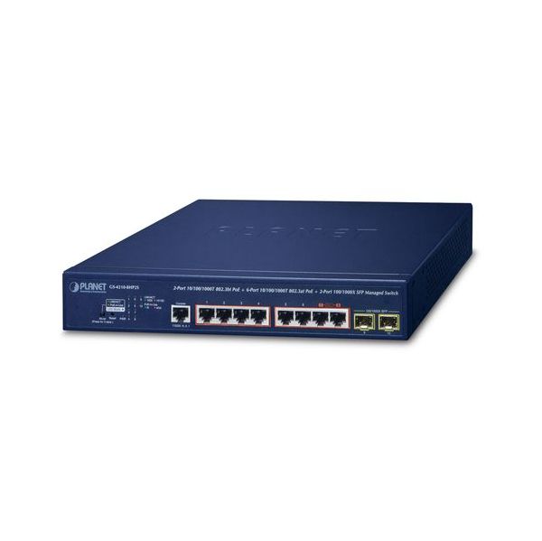 Planet Switch 2Port Ge 802.3bt + 6Port Ge 802.3at + 2Port 1000X Sfp - GS-4210-8HP2S