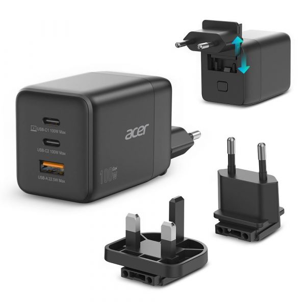 Acer HP.DSCAB.019 Carregador GaN 100W 2xUSB-C 1xUSB-A