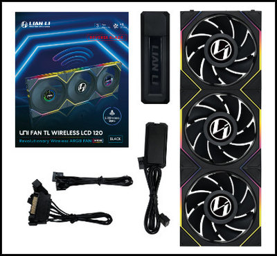 Lian Li UNI FAN TL-LCD TL120 LCD Wireless RGB Reverse PWM Ventoinha 120mm Preta