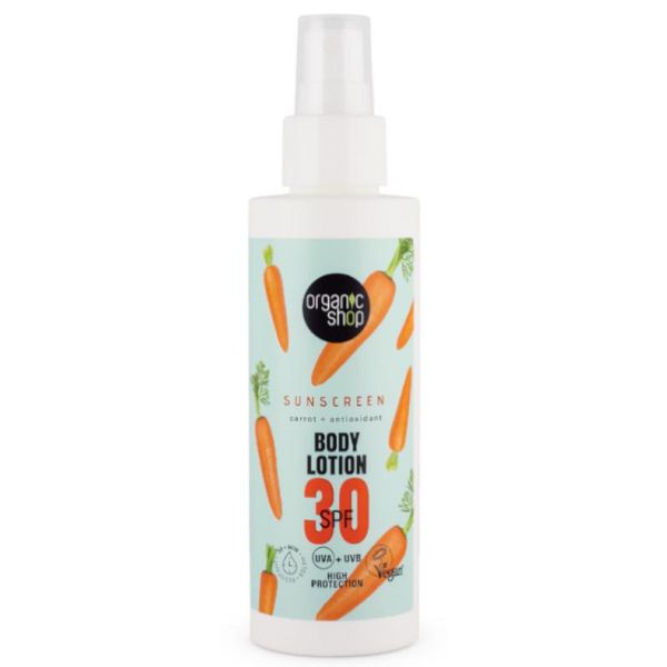 Protetor Solar Organic Shop Loção Corporal Cenoura + Antioxidantes FPS30 150ml