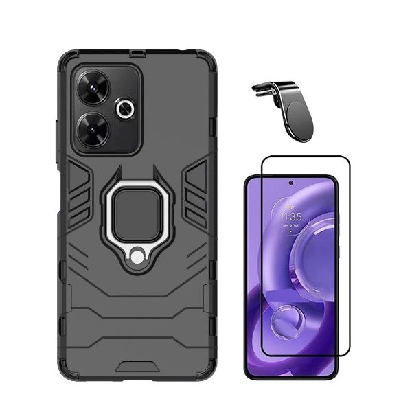 G4M Kit Película de Vidro Temperado Gorilasglass + Capa de Proteção Militar Magnética + Suporte de Carro Magnético L GIFT4ME Compativel Com Xiaomi Redmi 13 Black 4894128423195