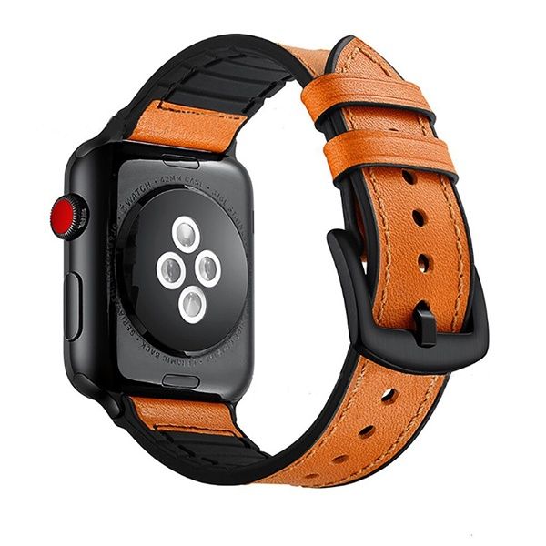 G4M Bracelete Couro e Silicone Premium GIFT4ME Compativel Com Apple Watch Series 10 - 46mm - Castanho / Preto - 4894128426844