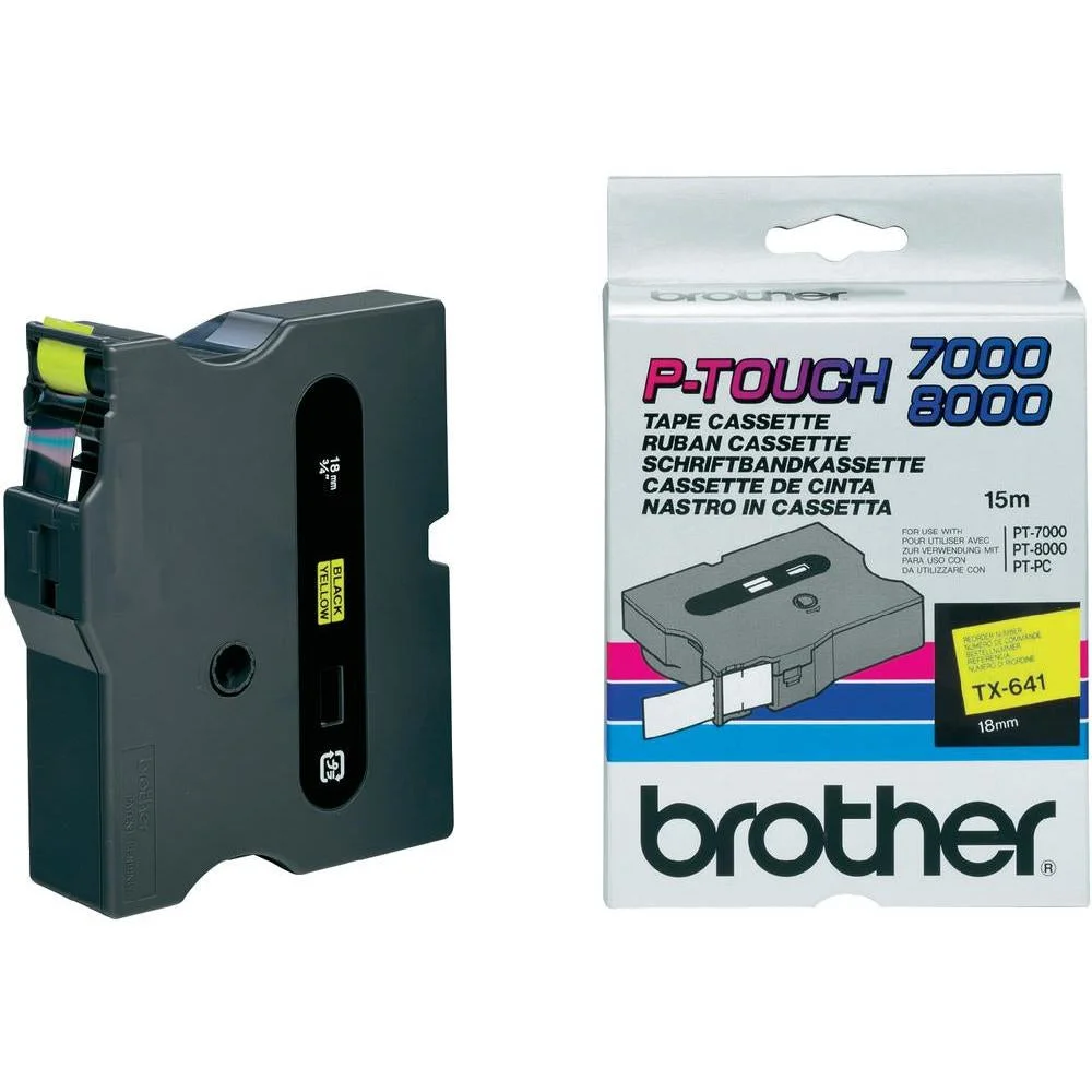 Brother TX-641 etiquetadora Preto sobre amarelo