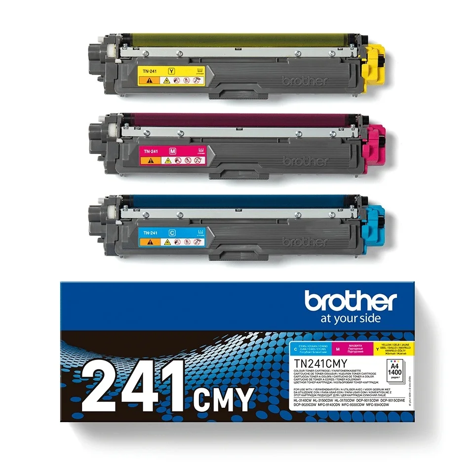 Brother TN241 Pack de 3 Cartuchos de Toner Originales – Cian, Magenta, Amarelo – TN241CMY