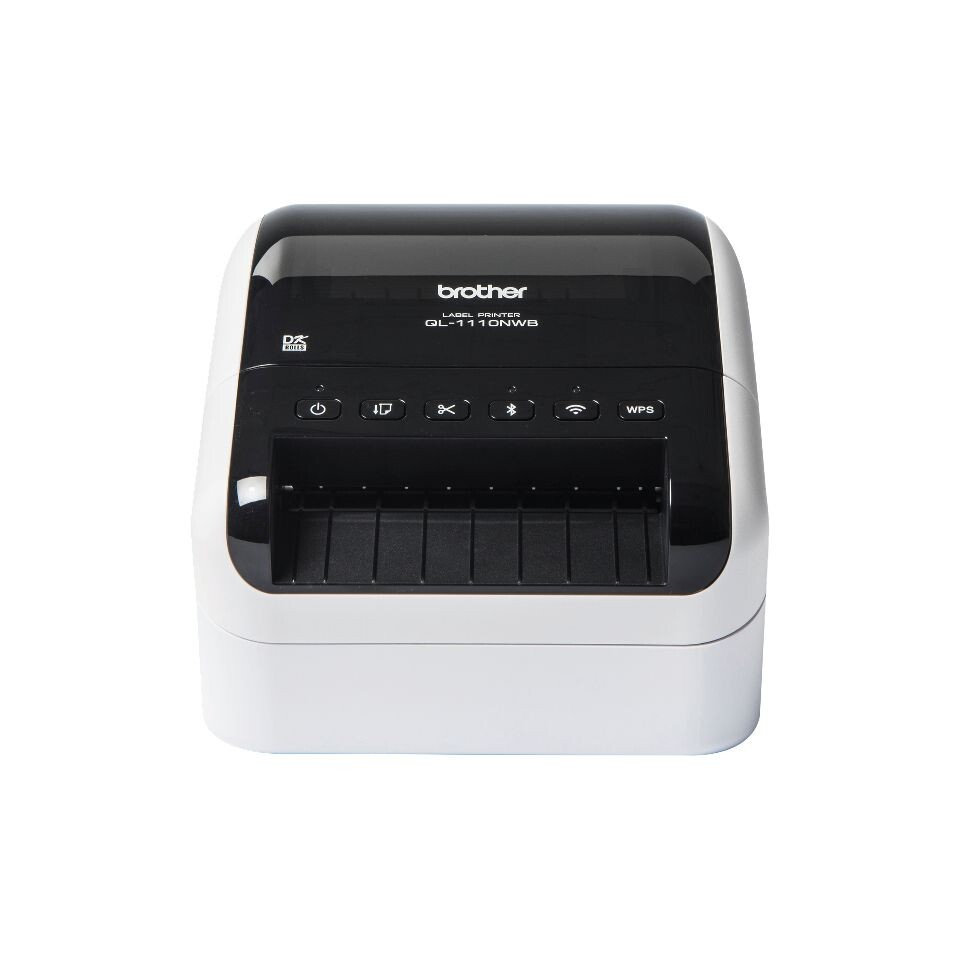 Brother QL-1110NWBC impressora de etiquetas Acionamento térmico direto 300 x 300 DPI 110 mm/seg Com fios e sem fios Ethernet LAN DK Wi-Fi Bluetooth
