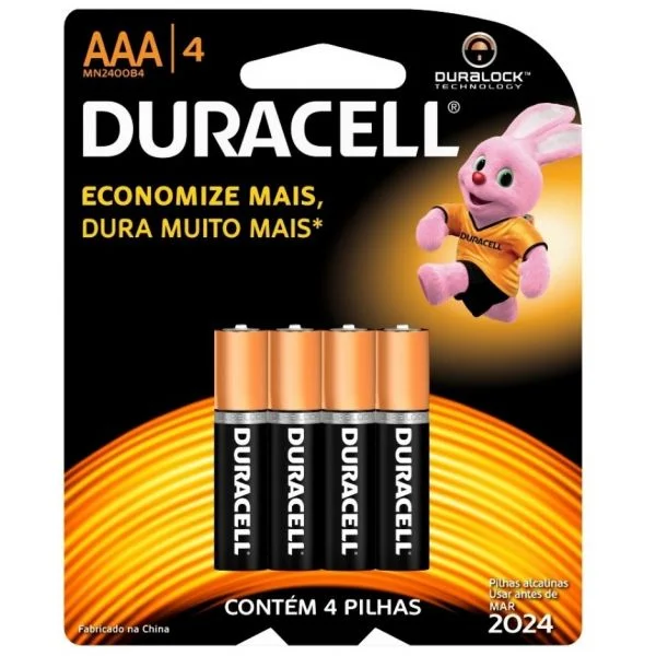 Duracell Pilhas Alcalinas 1.5V LR03 AAA 4 Un.