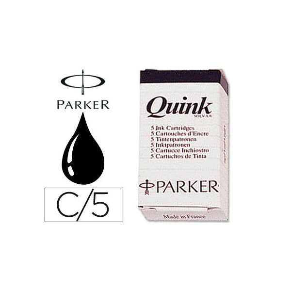 Parker 5 un. Cartuchos Tinta Estilográfica Quink Preto - S0116200