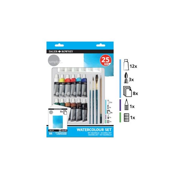 Daler Rowney Kit Pinturas Simply Set Aguarela 25 Peças