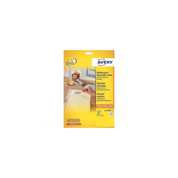 Avery Etiquetas Removíveis Caixa 25Fls 1200 Ud 45 7X21 2 - L4736REV-25
