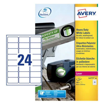 Avery L4773-20 etiqueta autocolante Retângulo arredondado Permanente Branco 480 unidade(s)