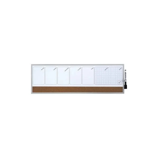 Nobo Quadro Branco Magnético Semanal com Tira de Cortiça, Moldura de Alumínio, 19x58,5 cm, Cinzento