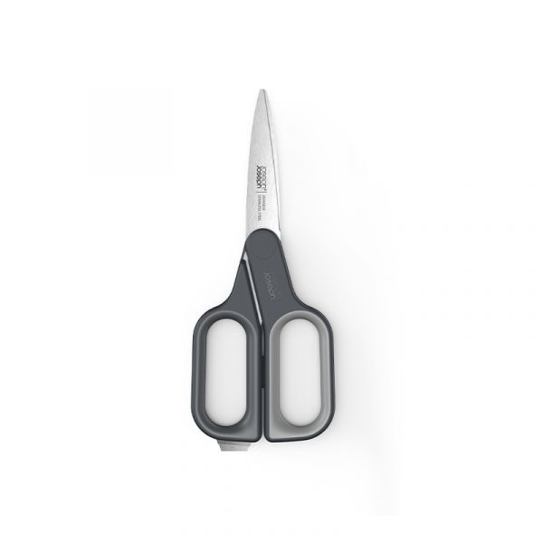 Joseph Joseph Tesoura Multiusos CutPlus™ Cinza com Cortador de Caixas Integrado, em Aço Inoxidável Japonês, Design Ergonómico