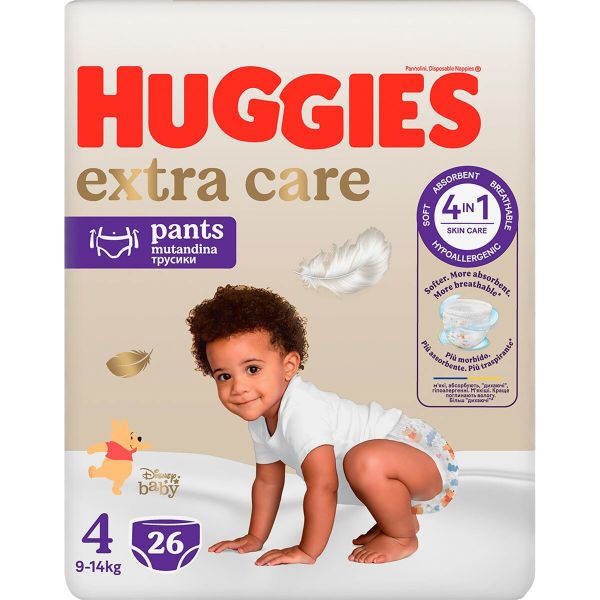 Fraldas Huggies Extra Care Pants T4 (9-14Kg) 26 Unidades