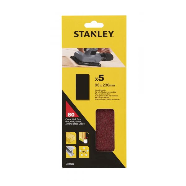 Stanley Folhas de Lixa STA31093-XJ Sem Perfurações P80 5 Unidades