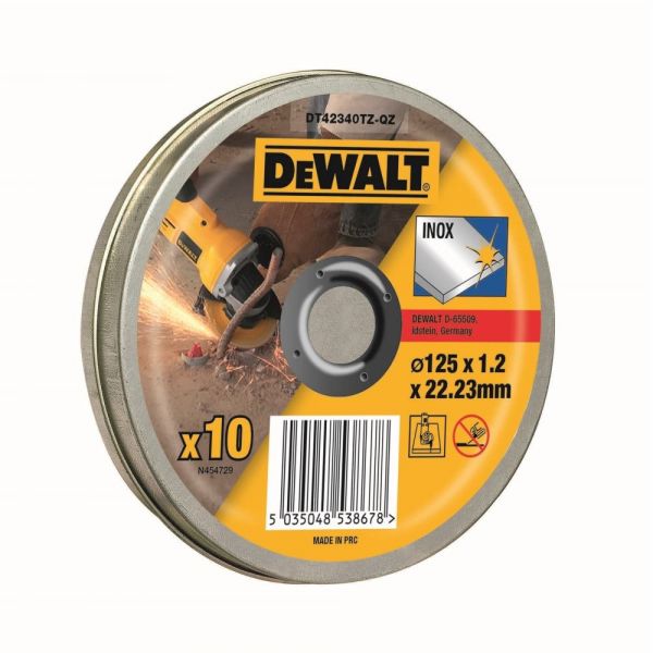 DeWALT Disco de Corte DT42340TZ para Inox / Aço Inoxidável, Ø 125 mm, 10 Peças, Diâmetro Interno 22,23 mm, A 60 TBF